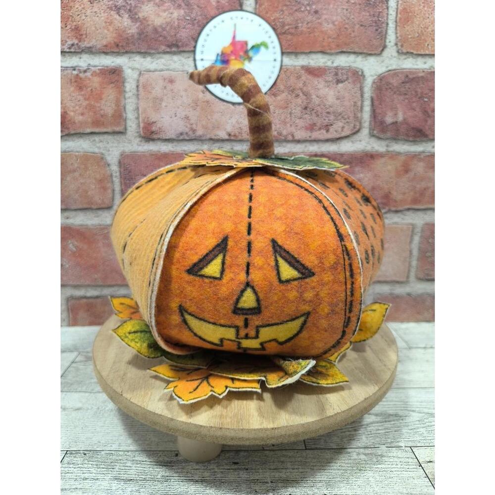 Plush Pumpkin Vintage Jack O Lantern Weigh Halloween Fall Decor Hand Made Felted